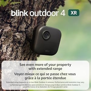 Blink Outdoor 4 XR – two-year battery wireless camera with 4x security coverage, 1000 ft open-air range or 400 ft with typical use — 2 camera system