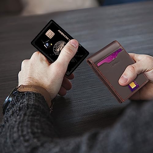 Wallet for Men Slim Minimalist Genuine Leather With Money Clip RFID Blocking Brown2