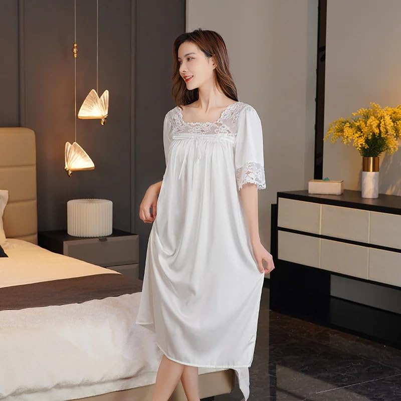 OFFSUM Camisón De Pijama De Mujer - Camisón De Cuello Cuadrado Bordado De Encaje De Malla Sexy Lencería Informal De Estilo Palaciego De Princesa De Verano Ropa De Dormir