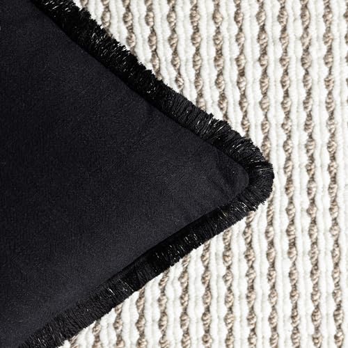 Image of Foindtower Set of 2 Decorative Linen Fringe Throw Pillow Covers Cozy Boho Farmhouse Cushion Cover with Tassels Soft Accent Pillowcase for Couch Sofa Bed Living Room Home Decor, 26x26 Inch, Black