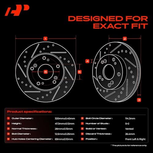 A-Premium 12.60 Inch (320mm) Front Drilled and Slotted Disc Brake Rotors Compatible with Hyundai & Kia Models - Sonata 2015-2019, Tucson 2016-2017, Optima 11-20, Sportage 17-22, Azera, Nexo, Cadenza by A-Premium - Image 3