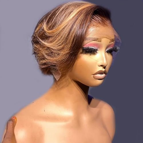 Highlight Pixie Cut Short Bob Human Hair Wigs 13X6 Lace