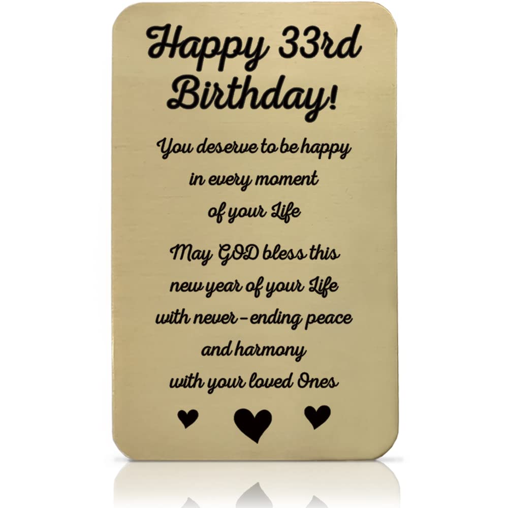 Paintio 33rd Birthday Card Aluminum - 33rd Birthday Gift Idea for Wife or Husband - Metal Wallet Insert Card - Birthday Cards for 33 Years Old Women or Men - Anniversary Card