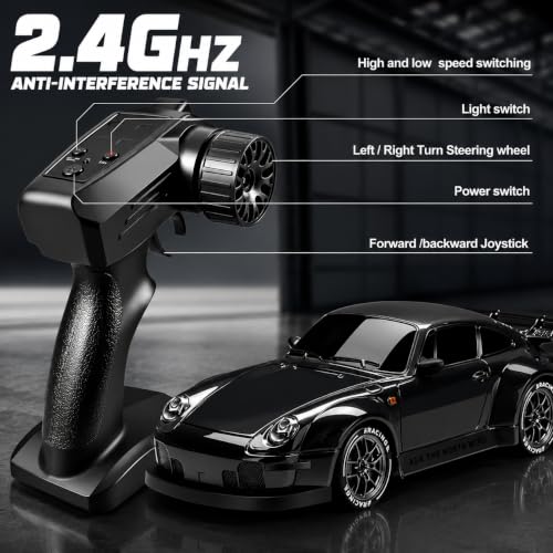 Image of RC Drift Car TORSCHE 1:24 Scale 2.4GHz | 25 KM /H High Speed, Replaceable Drift Tyres, Rechargeable Battery, LED Lights, Traffic Cones & Spare Wheels