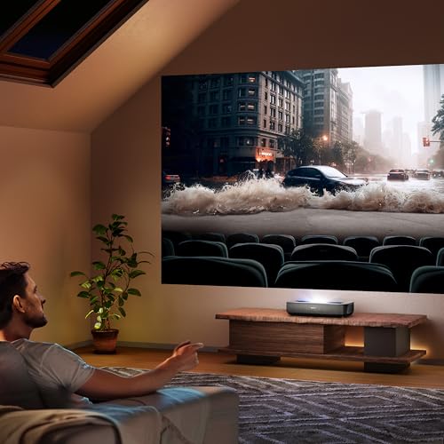 Image of Hisense PL2, Ultra Short Throw Home Theater Laser Projector, 80 inch - 150 inch, 4K UHD, 2,700 Lumens, 3000:1 Contrast, Dolby Vision & Atmos, 3D, Google TV, WIFI 6E