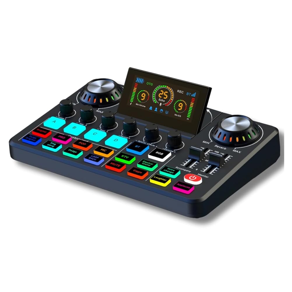 Karta dźwiękowa na żywo z efektami miksera DJ i zmieniaczem głosu, mikser audio, płyta dźwiękowa z oświetleniem RGB, sprzęt do nagrywania muzyki