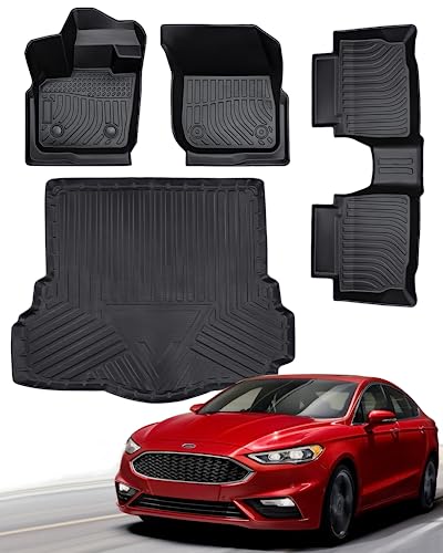 BAMACAR Floor Mats & Cargo Liner for Ford Fusion 2020 2019 2018 2017 (Not Hybrid) All-Weather 1st & 2nd Row Carpets Trunk Mat for Ford Fusion 2017-2020 Car Accessories
