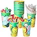 Lidmada Jungle Safari Animal-Themed Party Favors Cups, 12pcs in 4 Colors, 16oz Reusable Lion Giraffe Elephant, Monkey Plastic Tumblers Cups for Birthday Party Decoration Supplies