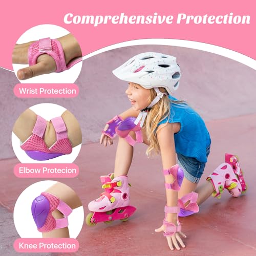 Image of CKE Toddler Knee Pads and Elbow Pads with Wrist Guards for Kids, Size M | 3-in-1 knee pads for kids with wrist guards. Kids knee pads and elbow pads for skating, cycling, rollerblading and scooters