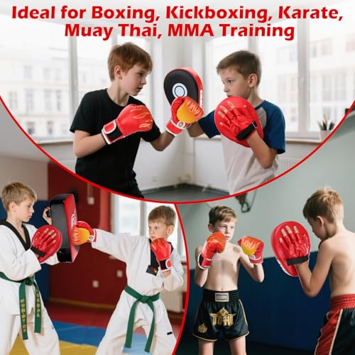3-in-1 Boxing Gloves Punching Mitts Kick Pack Set for Kids, Curved Boxing Mitts Focus Pads, Adjustable Taekwondo Kick Pad, Gloves for Kicking Karate Kickboxing Muay Thai MMA Training by YORWHIN - Image 6