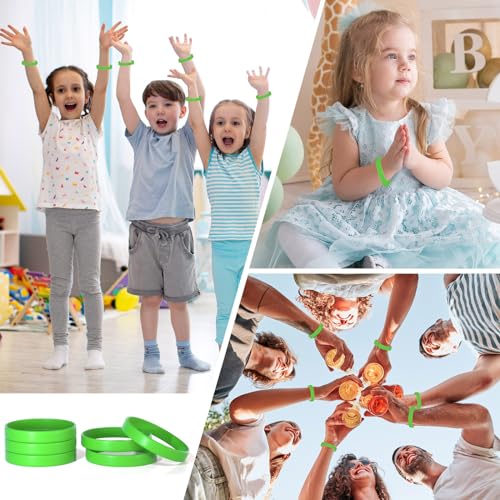 Image of Morcheiong 12 Pieces Silicone Bracelets- Green Color Blank Rubber Wristbands for Adults Teen Party Favors