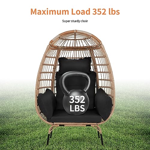 Image of PayLessHere Egg Chair Egg Basket Rattan Chair Steel Frame Oversized Indoor Outdoor Lounger Simple Installation with 4 Comfort Cushion and Stand,352lb Capacity for Patio Garden Living Room,Black