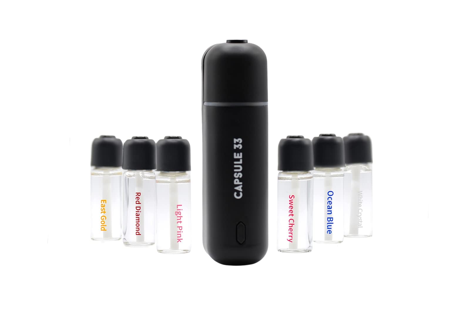 Paquete de iniciación de perfume para coche, ambientador de coche, difusor de aroma ultrasónico, 6 fragancias (cristal blanco, diamante rojo, oro oriental, azul océano, cereza dulce, rosa