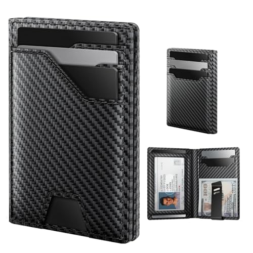 typecase Leather Wallet for Men Card Holder: Premium Genuine Leather, RFID Blocking, Slim, Minimalist, Front Pocket - 15 Cards Capacity | ID Window | Money Clip (Carbon Fiber)