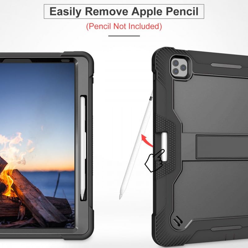 Image of Rugged Shockproof Heavy Duty Back Case Cover Compatible with iPad Pro 11 inch (2022 /2021 /2020, 4th /3rd /2nd Gen) with S Pen Holder, Black