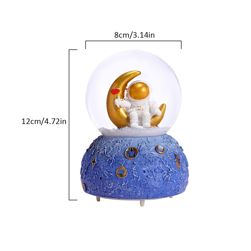 Boule à neige en forme d'astronaute, 80 mm, boule à neige musicale à paillettes avec lumières LED à changement de couleur, décoration d'intérieur, cadeaux d'anniversaire pour hommes, femmes, garçons