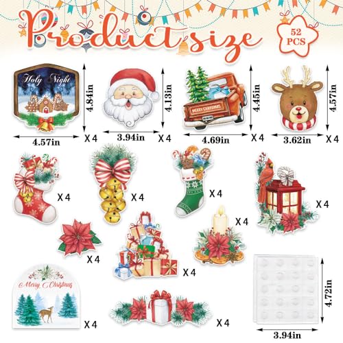 Image of Hying 52 PCS Christmas Cutouts Xmas Santa Bell Bulletin Board Set Christmas Reindeer Cutout Decorations Winter Holiday Cutouts Cardstock Paper Cut-Outs for Classroom Chalkboard Christmas Decorations