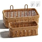 2 Stück Aufbewahrungskorb Geflochten, Wandkorb Aufbewahrungskörbe Handgewebt Imitation Rattan Regalkorb Organisation für Küche Wohnzimmern Badezimmer