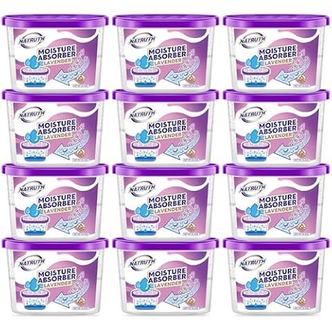 NATRUTH Moisture Absorbers With Lavender Scent,10.5OZ*12-Pack Portable Closet Dehumidifier, Odor Eliminator Absorber Bucket,Humidity Absorber,Cleaner Air Dehumidifier for Closet,Bathrooms, Boats Cover
