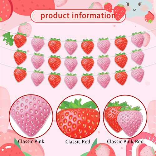 Image of 4-Strand Strawberry Banner - Pink and Red Strawberry Garland for Berry Birthday, Picnic Party, Baby Shower, and Summer Fruit Theme Decor
