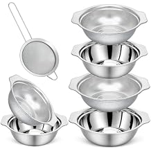 7Pcs Stainless Steel Colander Set, Rice Strainer with Mixing Bowl, 3/4/5QT Large Capacity Microporous Colander with Handle, Mesh Strainer for Washing and Draining Vegetables, Fruit, Dishwasher Safe