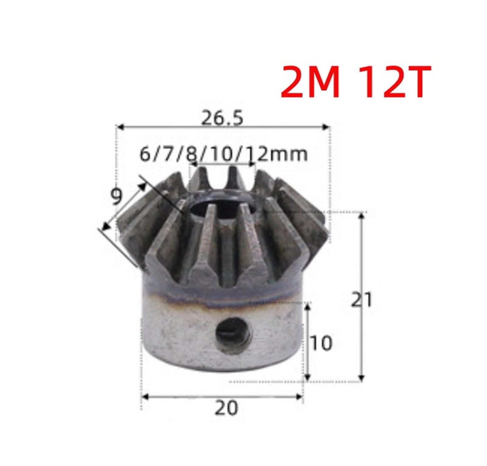 Bevel Gear Pinion Hardware Mechanical 1pcs Bevel Gear 2M 12Teeth with Inner Hole 6mm 7mm 8mm 10mm 12mm 90 Degree Drive Commutation Steel Gears with Screw(6mm)