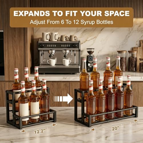 Expandable-Coffee-Syrup-Organizer-2-Tier-Shelf-for-6-12-Syrup-Bottles-Width-Adjustable-Storage-Rack-for-Coffee-Bar-Kitchen-Countertop-Accessories-Fits-Spices-Tea-More