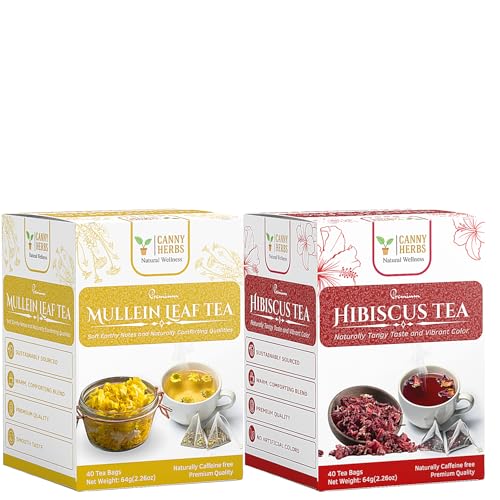 Canny Herbs Hibiscus & Mullein Leaf Tea Bundle - Pure Dried Hibiscus Flower, Flor de Jamaica, Mullein leaves, Gordolobo, Respiratory & Antioxidant Support, 80 Herbal Tea Bundle image 5