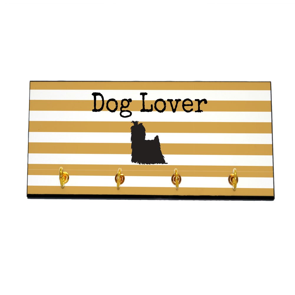 4WoodenShoes Striped Dog Lover Key and Leash Hanger - Yorkshire Terrier (Color=Gold)