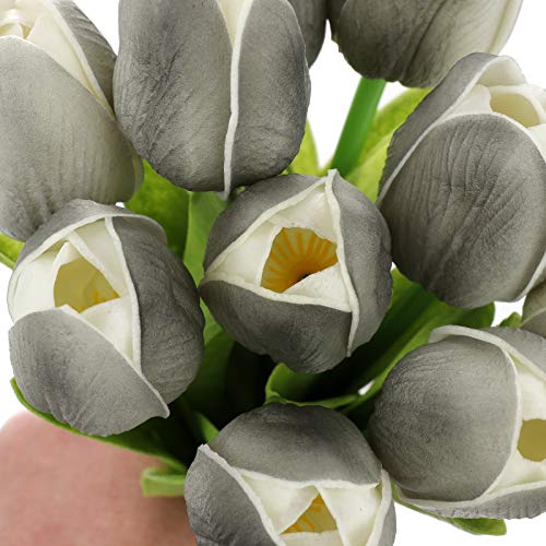 10 Pcs Artificial Tulips Flowers 13.8 Inch Real Touch Pu Fake Holland Tulip Bunches Bush Countertop Table Display Floral Decoration For Wedding Party Living Room (Gray) #TOP2