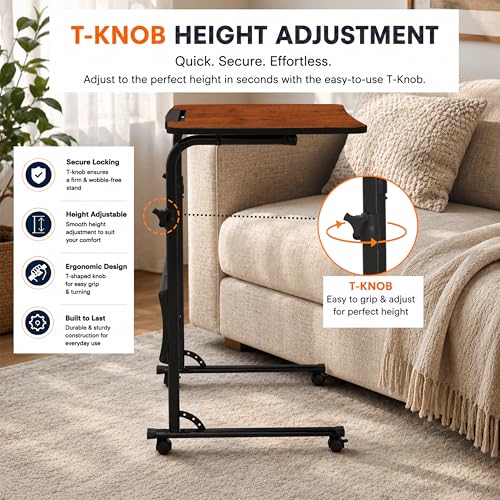Image of Amazon Basics | Ergo Rise | Sit & Stand | Height Adjustable Laptop Table with Lockable Wheels | Rustic Amber