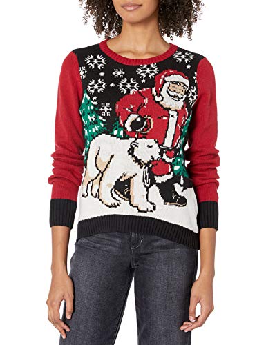 Ugly Christmas Sweater Juniors Light-Up Santa and Polar Bear Pullover