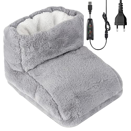 CJBIN Calienta Pies Electrico, Calentador de Pies Electrico con USB, 3 Niveles de Temperatura, Protección Contra Sobrecalentamiento, para Hombres y Mujeres, Pies Fríos - Gris