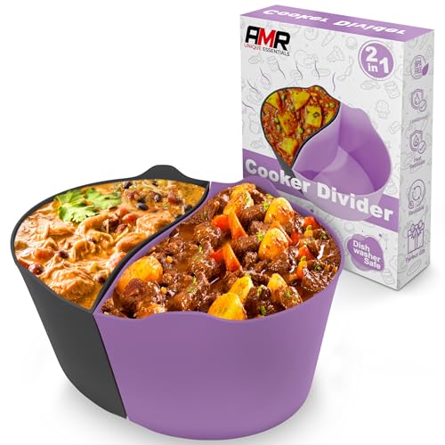 AMR 2in1 Slow Cooker Liners for 5-6 QT Crockpots, Silicone Crockpot Liner for Cooking 2 Dishes, Leak Proof & Dishwasher Safe