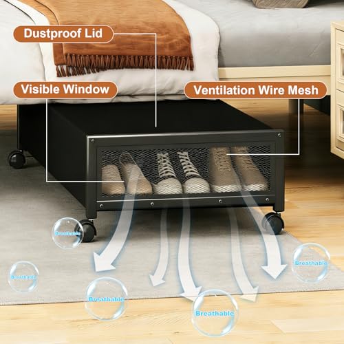 Image of Fokyfok 2 Pack Under the Bed Storage Containers,36 inch Long Underbed Storage with Wheels,7.3 inch Height Under Bed Shoe Storage,Large Rolling under bed Clothes Storage Drawers with Lid for Dorm,Black