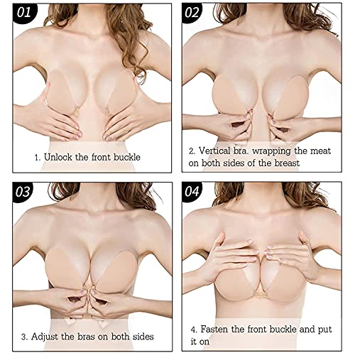 Push Up Adhesive Bra Invisible Strapless Reusable Plunge Bras Backless Silicone Sticky Bra Dark Beige #TOP6