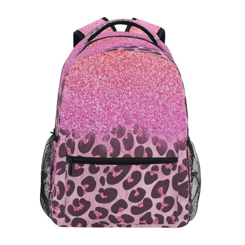 Sac à dos imprimé léopard rose multicolore robuste avec porte-nom intégré