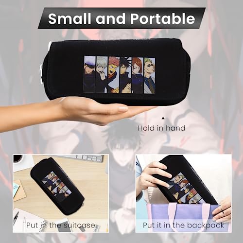 Image of Fancyku Jujutsu Kaisen Polyester Pencil Case, Anime Pencil Pouch, Cartoon Prints Pen Pouch, Large Capacity Pu Pencil Bag Stationery Organizer, Students Gift Children's Day Gift School Gift (Black)