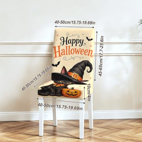 Image of Halloween Cat Dining Chair Covers Set of 4, Witch Hat Slipcovers