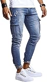 Leif Nelson Herren Jeans Hose Stretch Slim Fit Denim Lange Jeanshose für Männer Jungen weiße Freizeithose Dunkel Blaue Sommer Winter Basic LN9445 W38L32 Blau