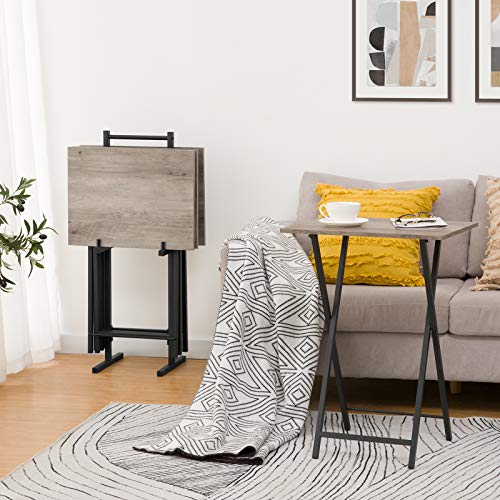 Hoobro Folding Tv Tray Tables, Set Of 4 Tv Trays With Storage Rack, Industrial Side Table For Eating At Couch, Foldable Snack Table For Small Space, Easy Assembly, Greige And Black Bg50Bz01 #TOP2