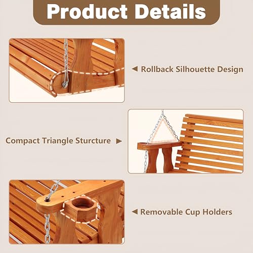 Image of U-MAX 5.5Ft Wood Porch Swing, 880lbs Weight Capacity