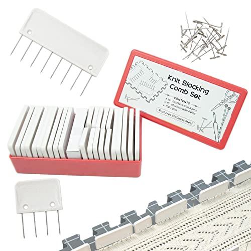 Bubei Knit Blocking Pins Kit, 25 Knit Blocking Combs, Crochet, Lace Or Needlework Projects, Extra 100 T-pins, For Use With Blocking Mats For Knitting Mat