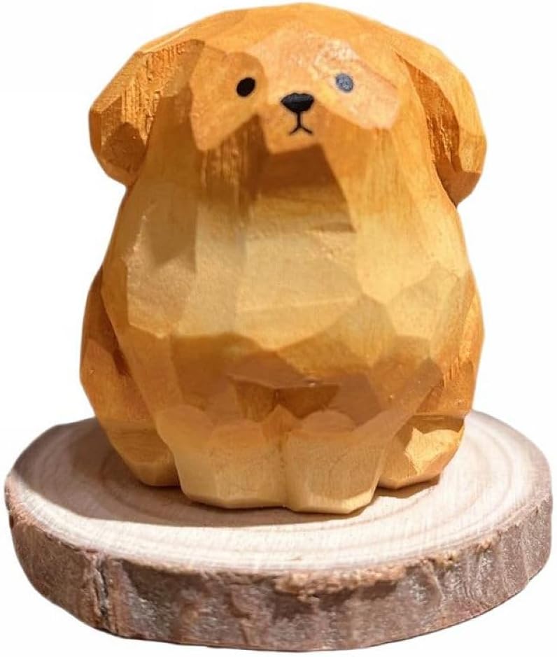 Hand Carved Wooden Dog Collie Golden Retriever Corgi Monkey Dragon Statue Animal Figurine Sculpture Desktop Study Office Home Decor (Golden Retriever) - Image 3