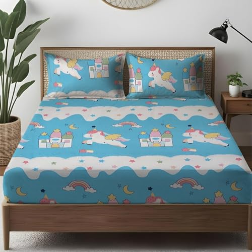 Image of Weave & Decor Printed Kids Bedsheets for King Size Bed 72x78x8 Inches, with 2 Pillow Covers 20x30 Inches for Longer Double Mattresses