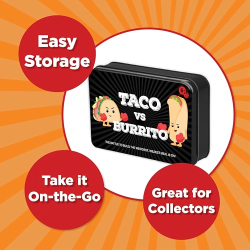 Image of Taco vs Burrito Collectors Tin - The Wildly Popular Surprisingly Strategic Card Game Created by a 7 Year Old - 5 Ways to Play - Fun Family Games for Kids and Adults, Game Night, Travel Games