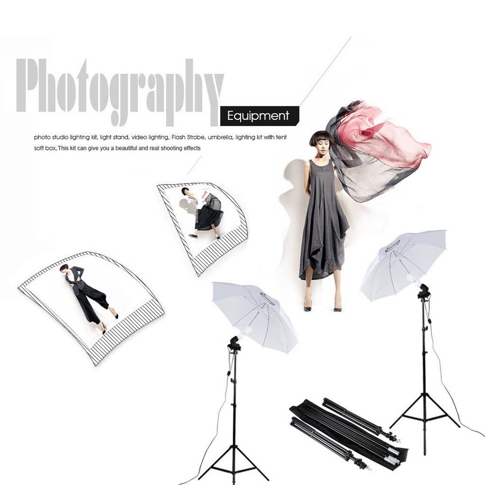 ShowMaven Kit d'éclairage Studio Photo, Kit Studio Photo avec 2 x 3 m Support de Fond Photo, 3 x Toile de Fond, 2 x 135 W Ampoules et Parapluies à Éclairage Doux pour Portraits Photographie Vidéo