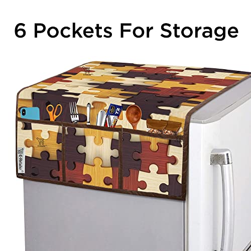 Image of Polyester 3-Layered Digital Printed Fridge Top Cover /Refrigerator Cover with Utility Pockets and Set of 4 Pc Fridge Mats (Color-Yellow, Size-39x21 Inches)