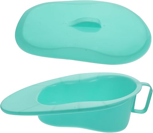 1 sartén de plástico con tapas con tapa, sartenes de plástico para mujeres discapacitadas con tapa, bandeja de cama para pacientes, color verde