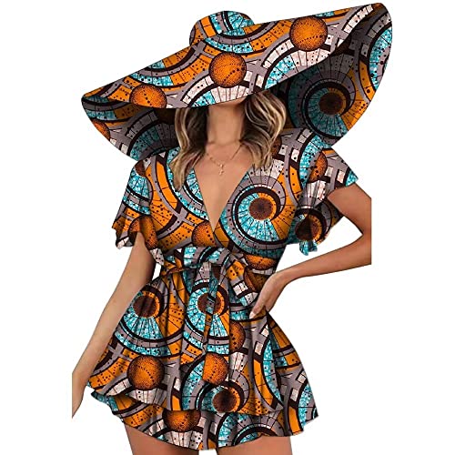 Image of Afrilisco African Dresses for Women with Kente Hats Ankara Print African Clothing Lady Dashiki Party Outfits Sexy Club Dress